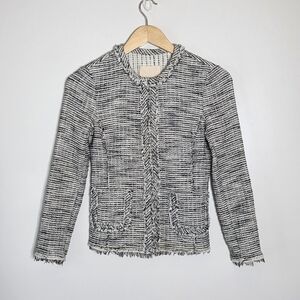 Rebecca Taylor Boucle Tweed Black & White Tweed fitted lightweight blazer Size 0